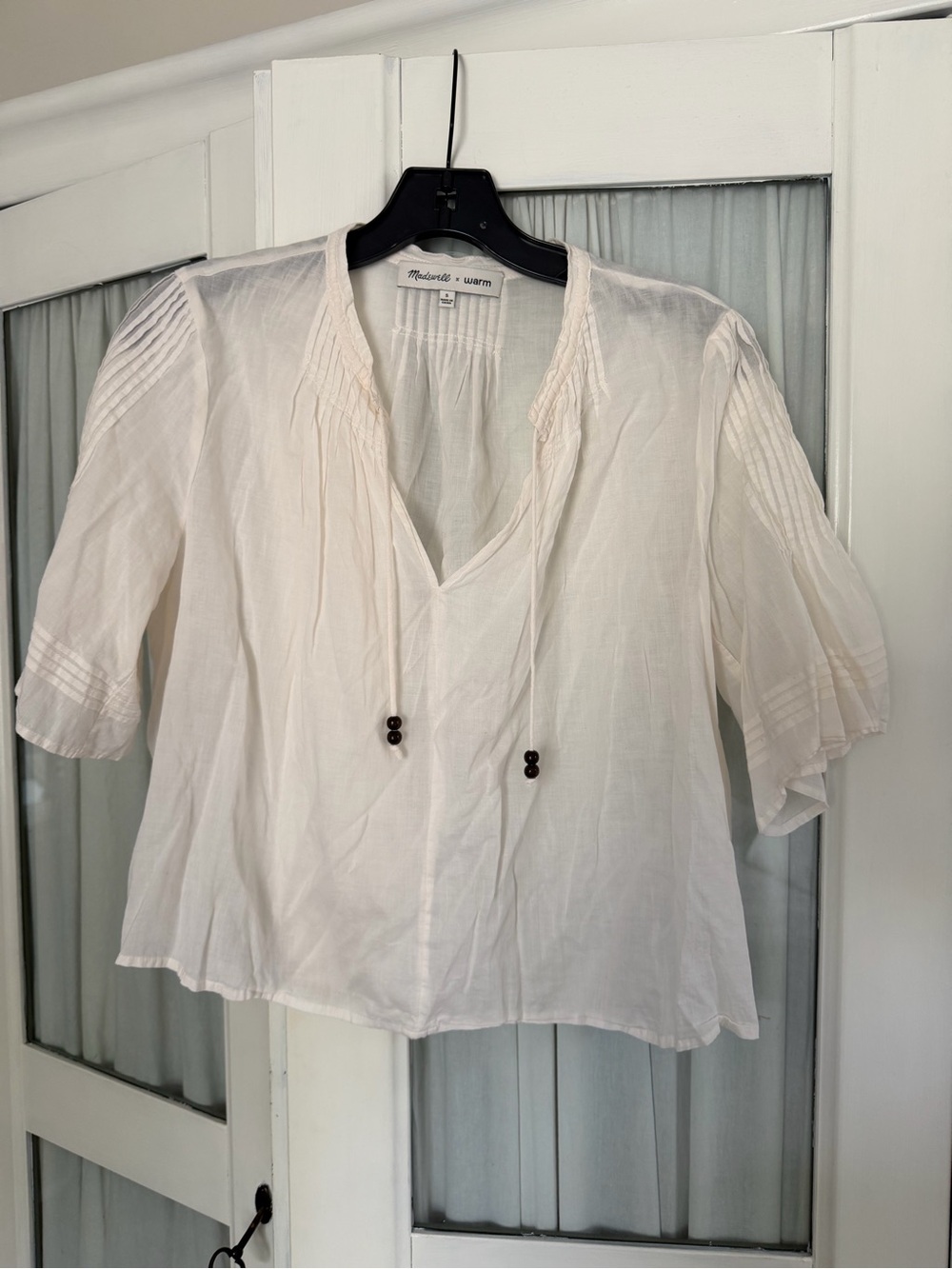 Madewell x Warm White Cotton Peasant Blouse